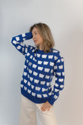 Sweter z owieczkami, Jeansowy