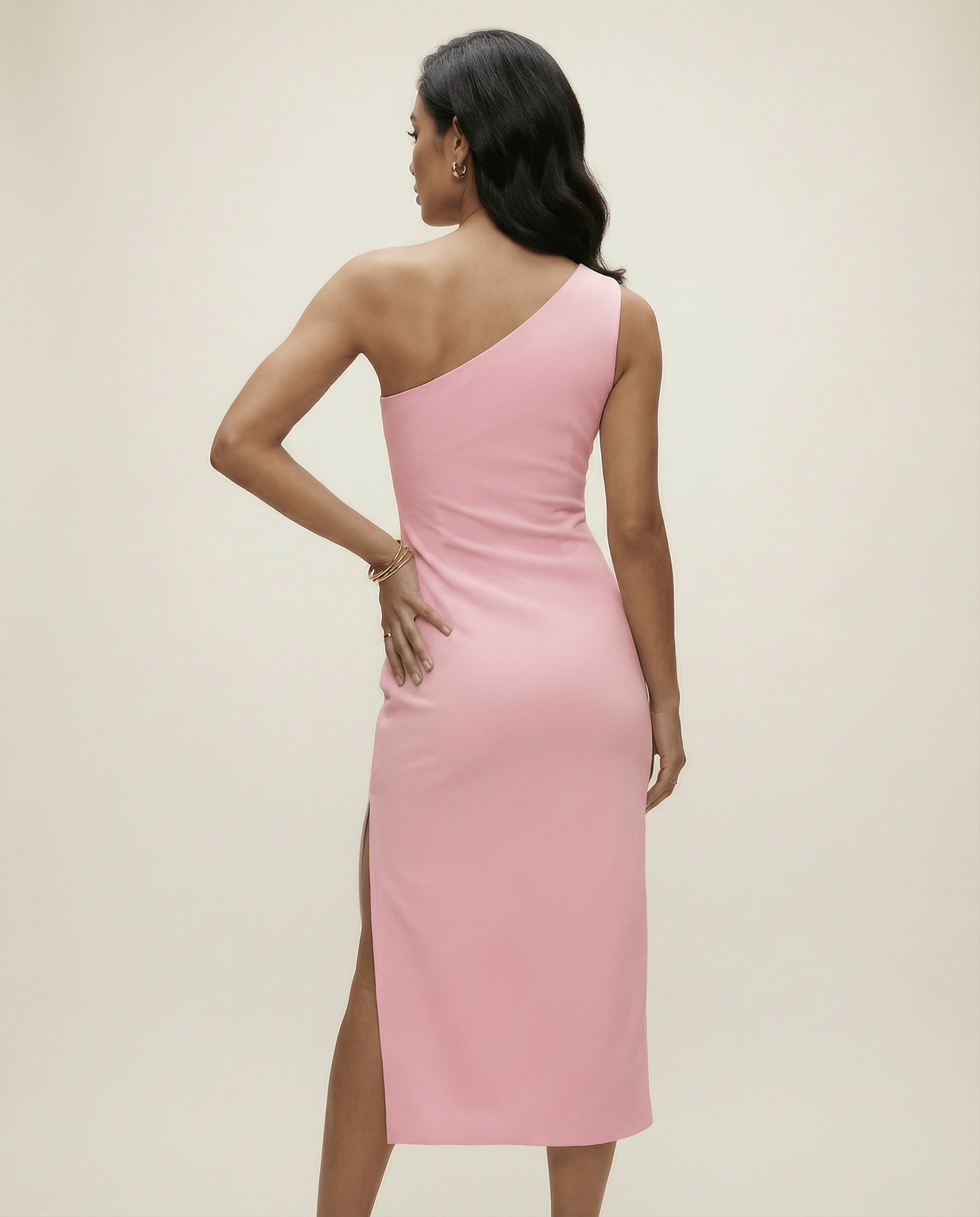 CELINE - Asymmetric Midi Dress with Thigh Slit Pink