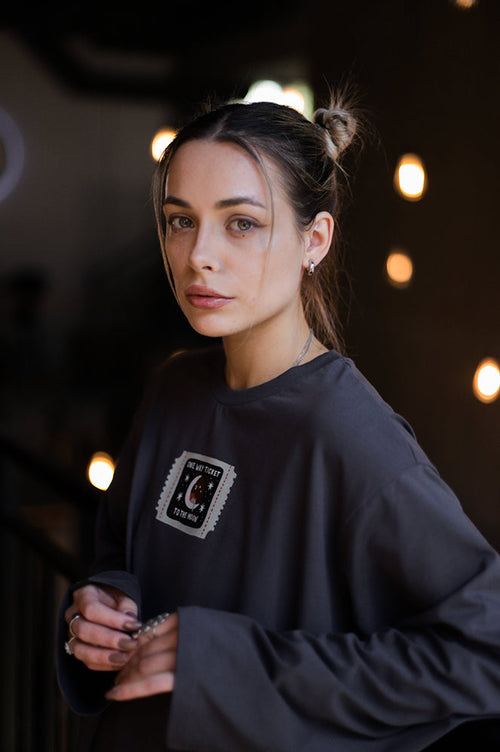 Oversized Long-Sleeve Shirt "One way ticket to the moon"